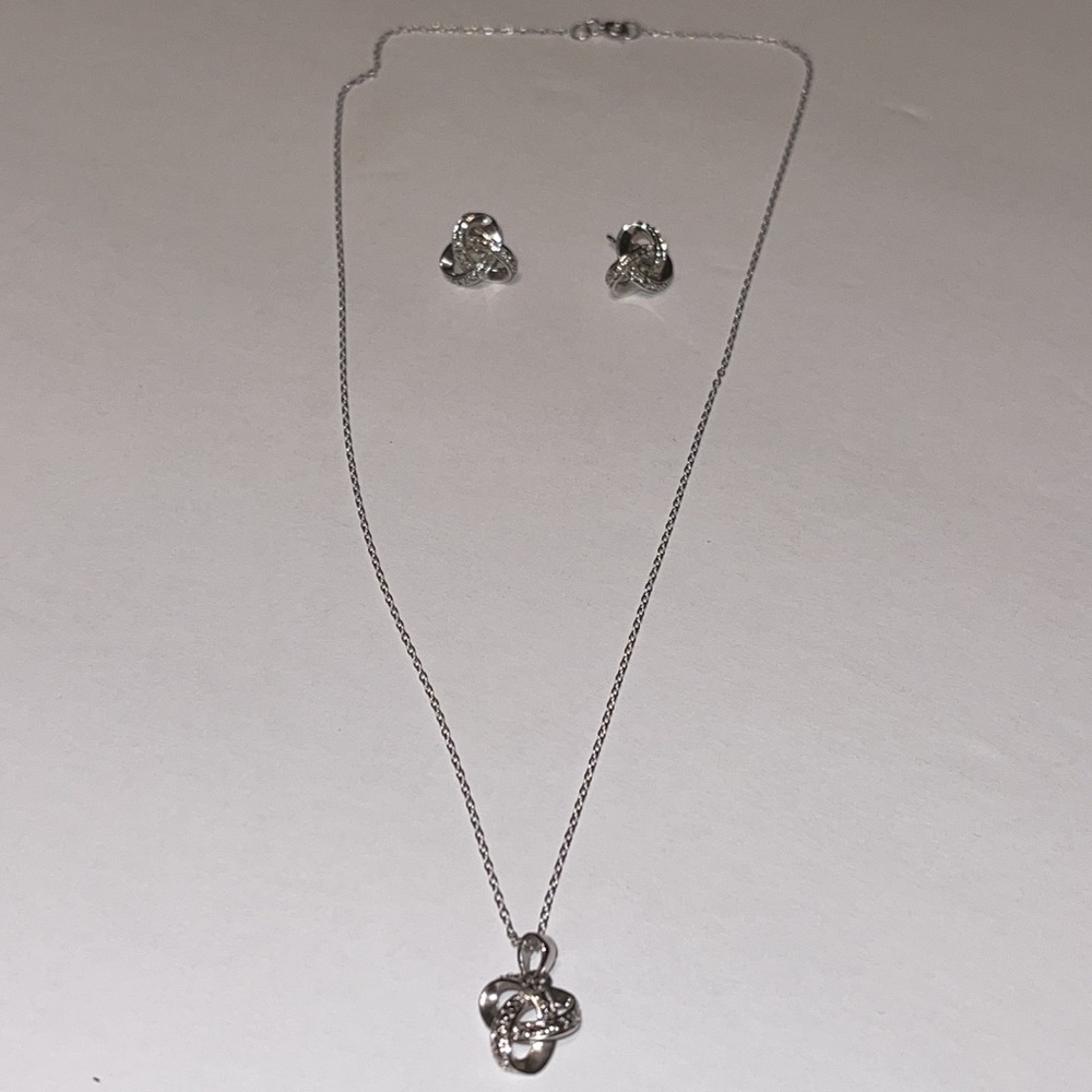 NWOT Diamond Love Knot Set,SS .02twt Diamond Pendant,SS .02twt Diamond Earrings - Picture 11 of 15